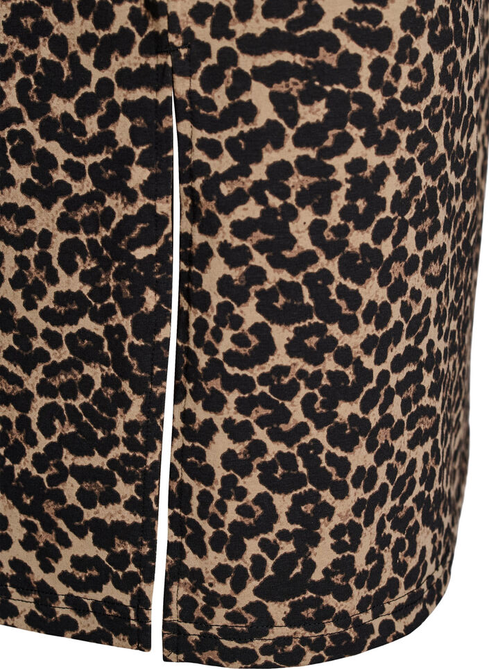 Midikjol med slits och leopardmönster, Brun, Packshot image number 3
