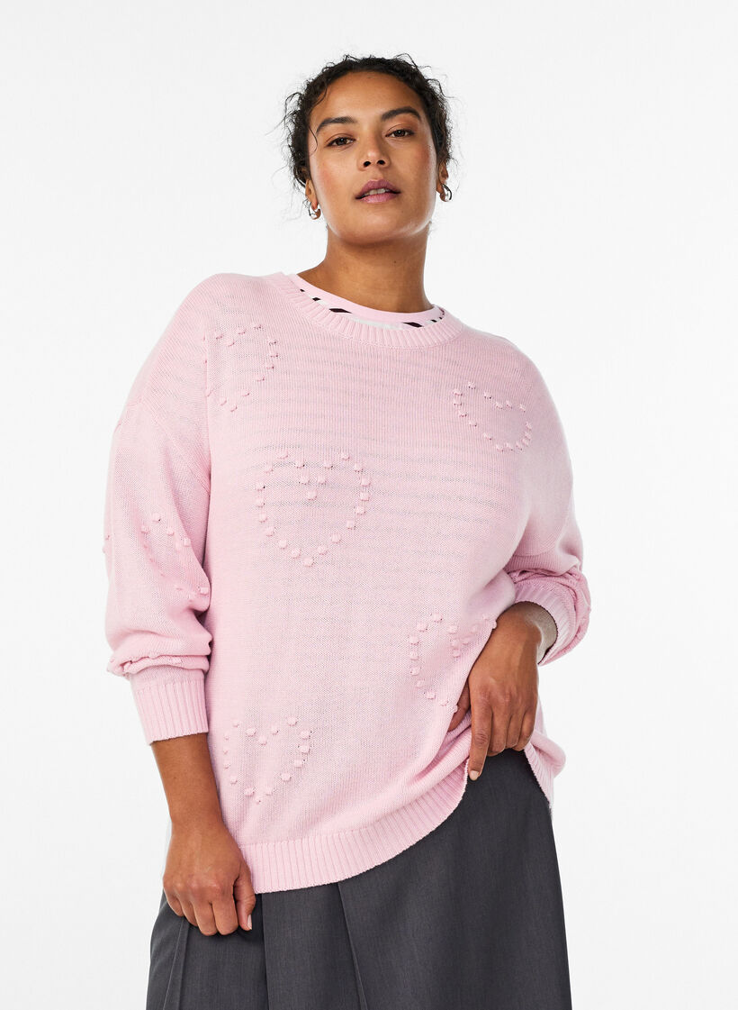 Lösstickad blus med hjärtmönster, Rosa, Model image number 0