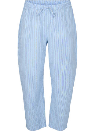 Lösa pyjamasbyxor i bomull med ränder, Chambray Blue Stripe, Packshot image number 0