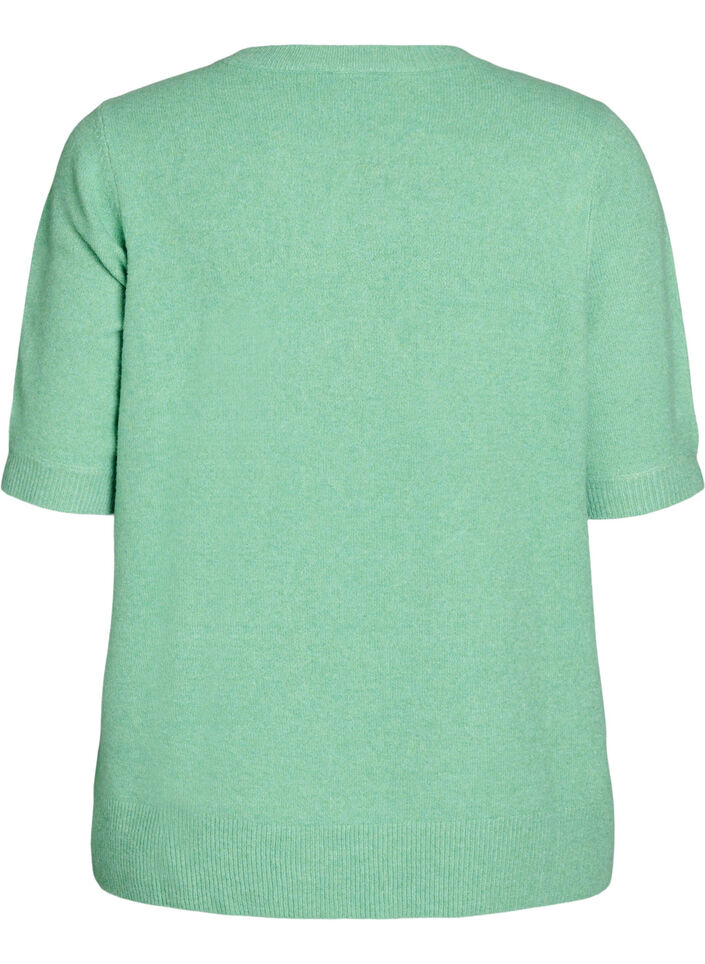 Stickad blus med korta ärmar, Grön, Packshot image number 1
