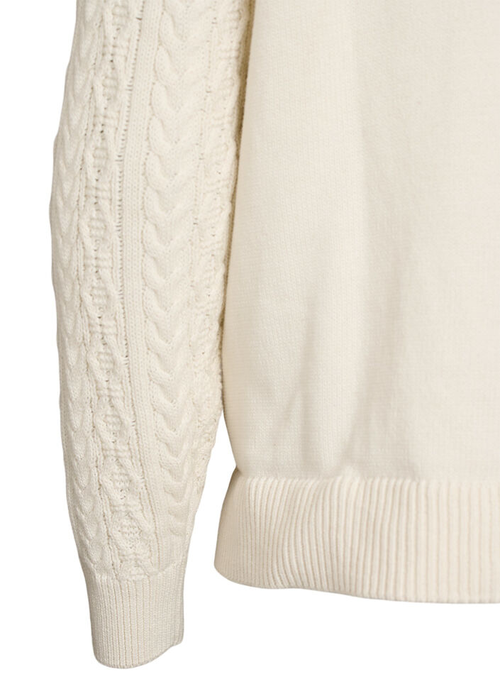 Stickad blus med kabelm&ouml;nster och broderade blommor, Vit, Packshot image number 3