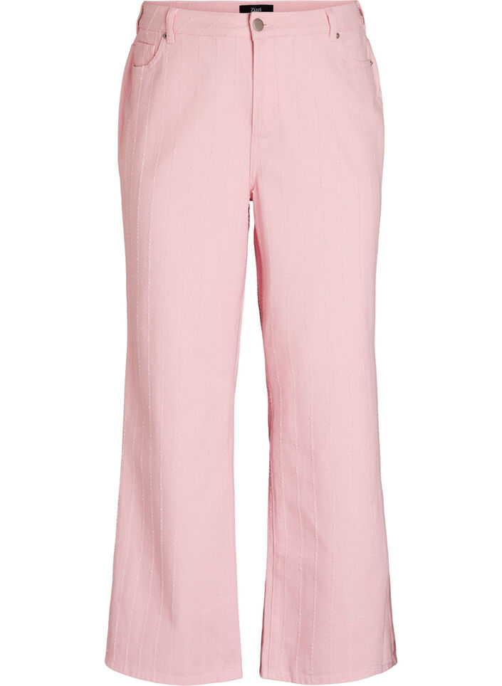 Myra jeans i f&auml;rgad denim med bred passform och texturerat m&ouml;nster, Rosa, Packshot image number 0