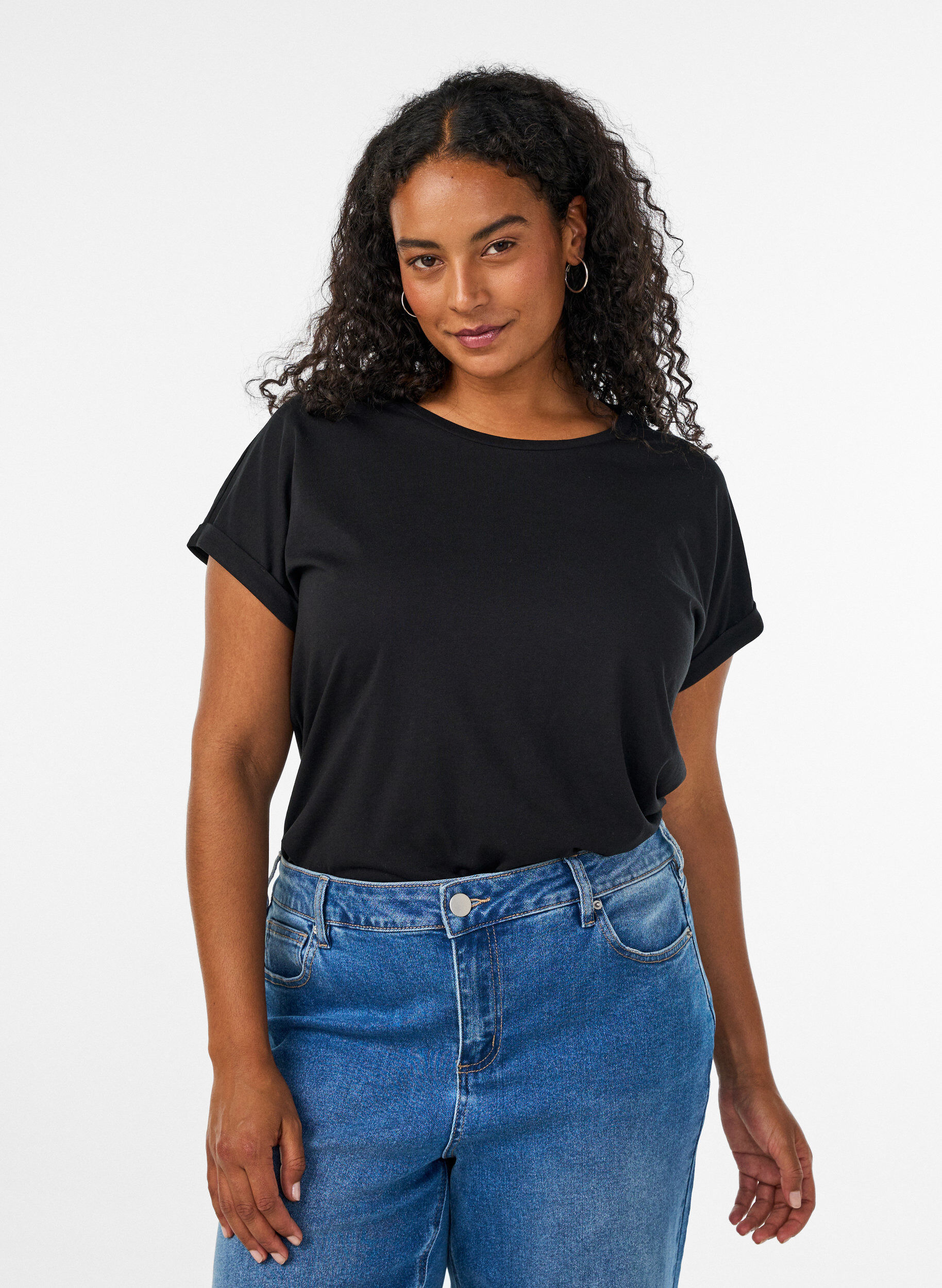 Zizzi2-pack kort&auml;rmade t-shirtar, Svart, Model image number 0