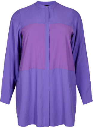 Lång skjorta med color-block, Purple Block, Packshot image number 0