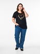 T-shirt i bomull med motiv, Black w. Gold Love, Model image number 2