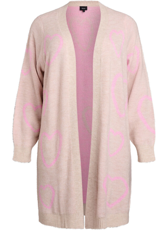 Lång kofta med ton-i-ton-hjärtan, Beige, Packshot image number 0