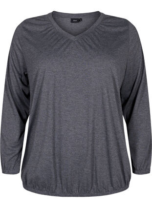 Melerad tröja med långa ärmar och v-hals, Dark Grey Melange, Packshot image number 0