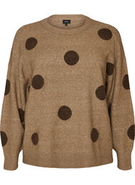 Stickad blus med prickigt m&ouml;nster, Brun