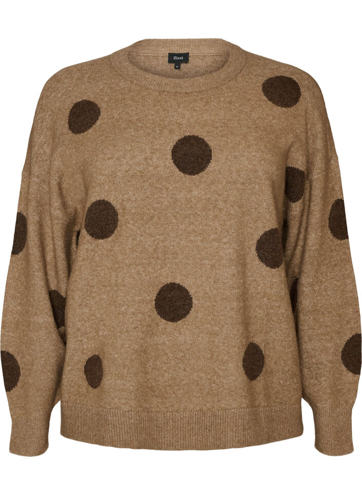 Stickad blus med prickigt m&ouml;nster, Brun, Packshot image number 0
