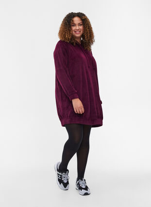 Sweatshirtklänning i velour med huva, Winter Bloom, Model image number 2