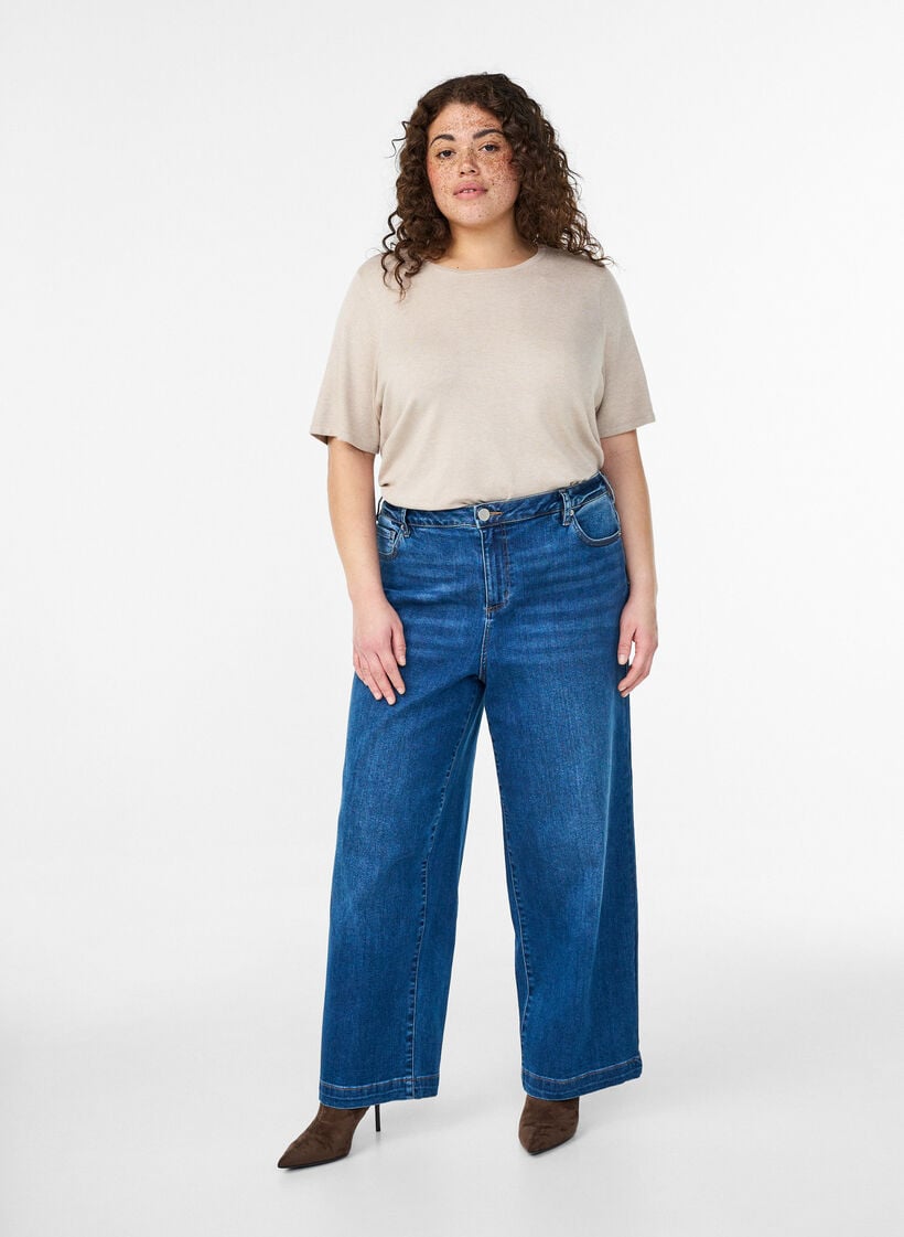 Kiana jeans med rak passform och h&ouml;g midja, Bl&aring;, Model image number 0