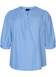 Blus med smock och 3/4-&auml;rmar, Bl&aring;