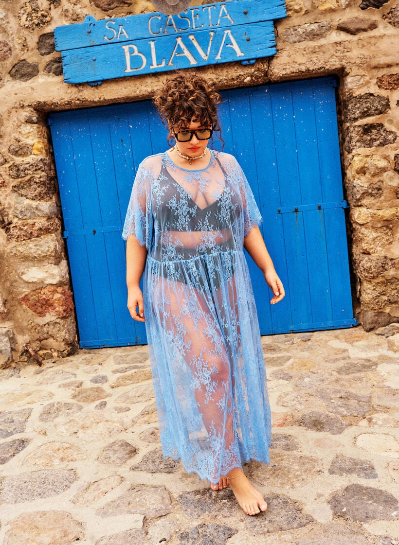 Midikl&auml;nning i skir spets med korta &auml;rmar, Lila, Image image number 0