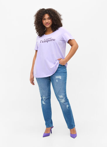 Kortärmad bomulls t-shirt med tryck,  Lavender LAMOUR, Model image number 2
