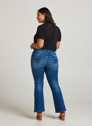 Ellen bootcut jeans med hög midja, Blue denim, Model image number 1