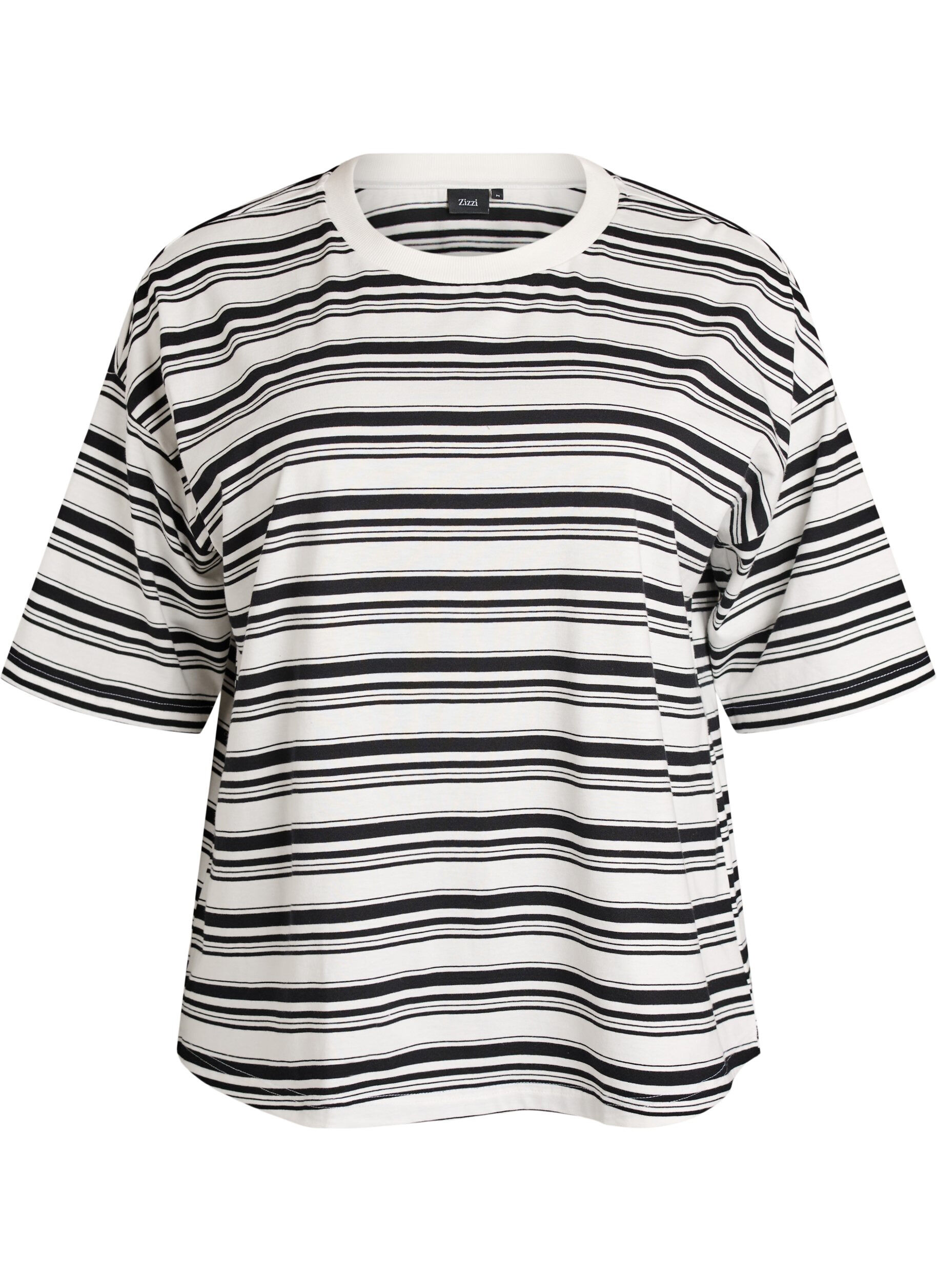 ZizziBoxig t-shirt med randigt m&ouml;nster, Svart, Packshot image number 0