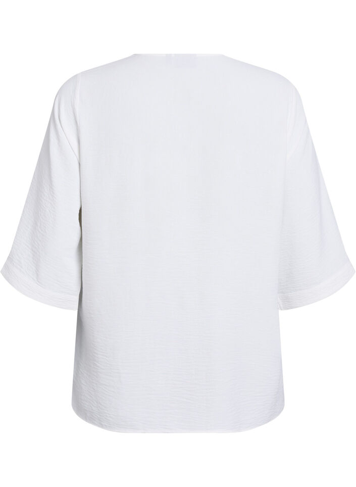 Skjortblus med v-ringning och 3/4-&auml;rm, Vanilla, Packshot image number 1