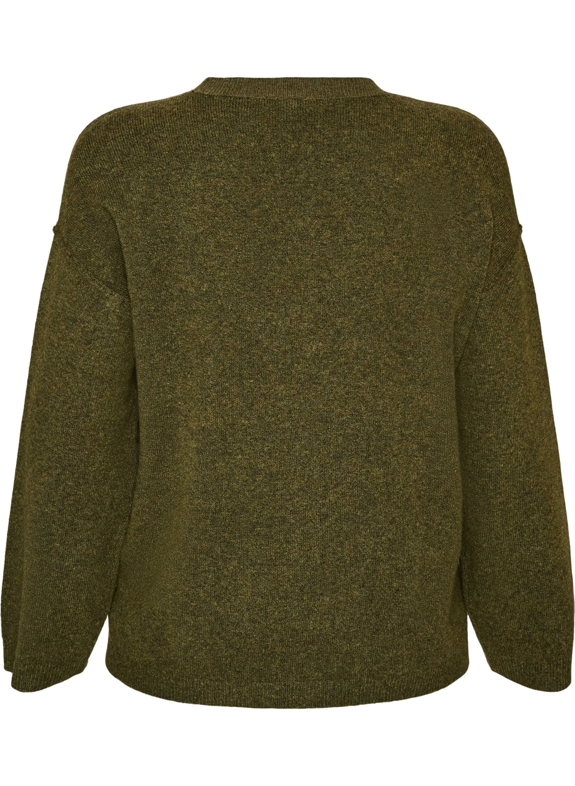ZizziL&ouml;st stickad tr&ouml;ja med framtr&auml;dande s&ouml;mmar, Gr&ouml;n, Packshot image number 1