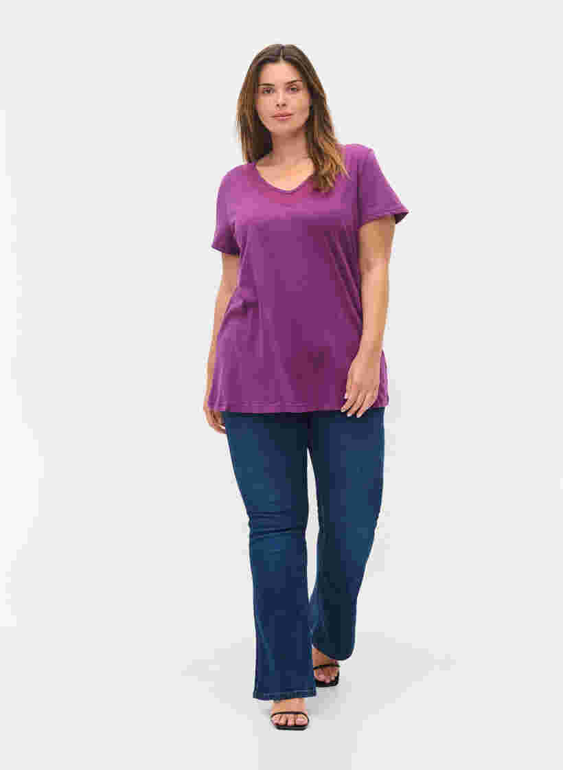 V-ringad t-shirt med meshdetaljer, Gloxinia, Model image number 2