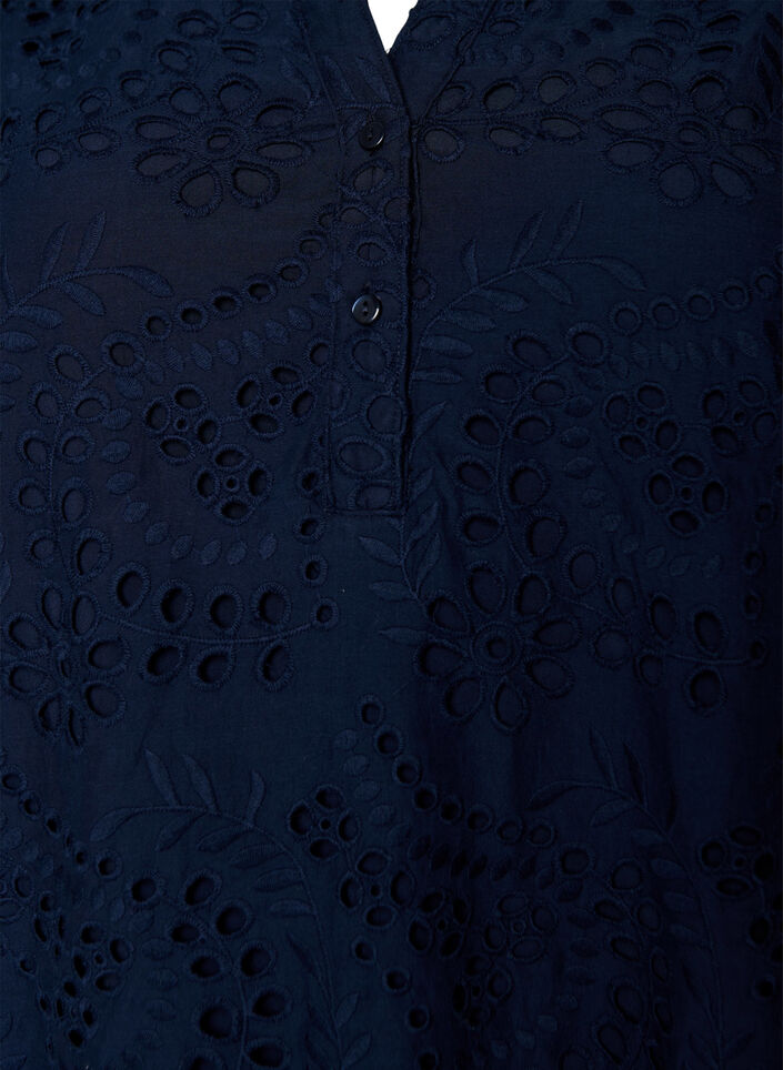 Kl&auml;nning i broderie anglaise med volang&auml;rmar, Bl&aring;, Packshot image number 2