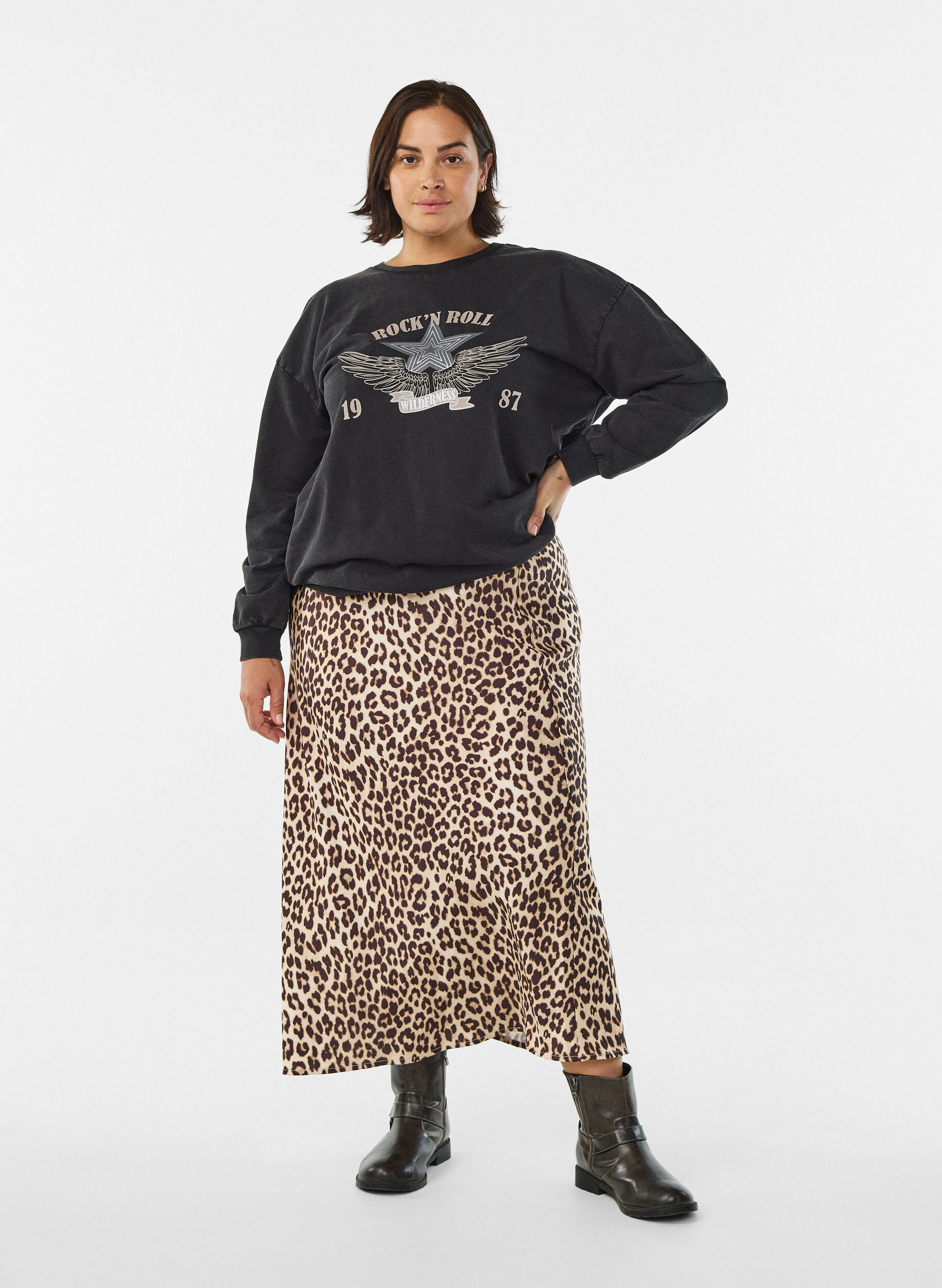 ZizziMidikjol i satin, Brun, Model image number 0