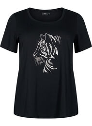 T-shirt i bomull med motiv, Black w. Lion