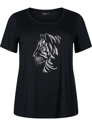 T-shirt i bomull med motiv, Black w. Lion, Packshot image number 0