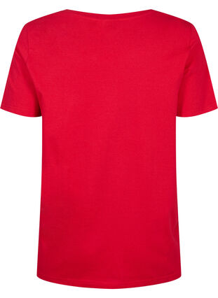 T-shirt i bomull med broderi anglaise, Tango Red, Packshot image number 1