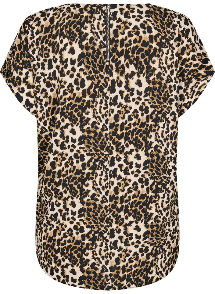 Kortärmad blus med leopardmönster, Leopard AOP, Packshot image number 1
