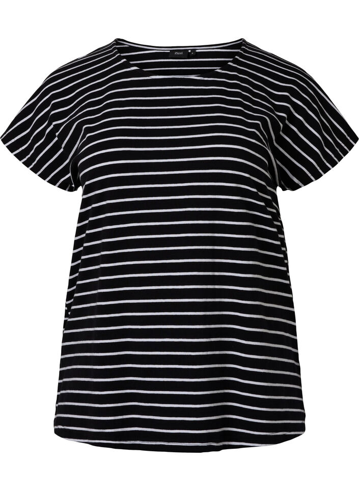 T-shirt i bomull med ränder, Black W. Stripe, Packshot image number 0
