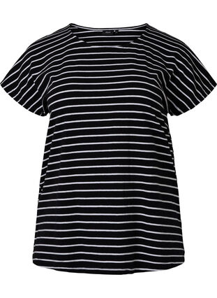 T-shirt i bomull med ränder, Black W. Stripe, Packshot image number 0