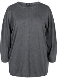 Stickad tröja i viskosblandning med dekorativa stenar, Dark Grey Melange