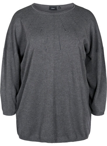 Stickad tröja i viskosblandning med dekorativa stenar, Dark Grey Melange, Packshot image number 0