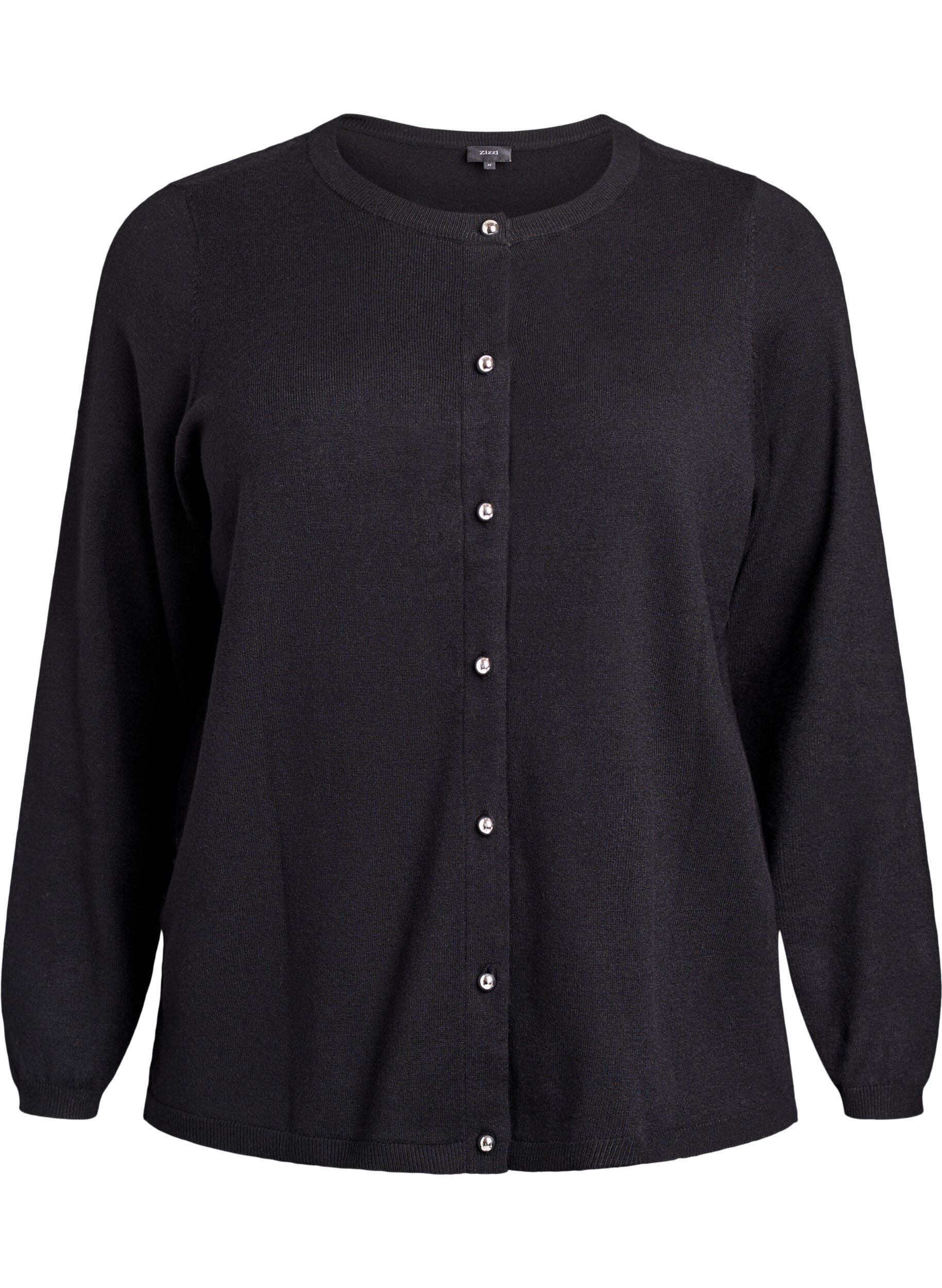 ZizziCardigan med runda knappar, Svart, Packshot image number 0