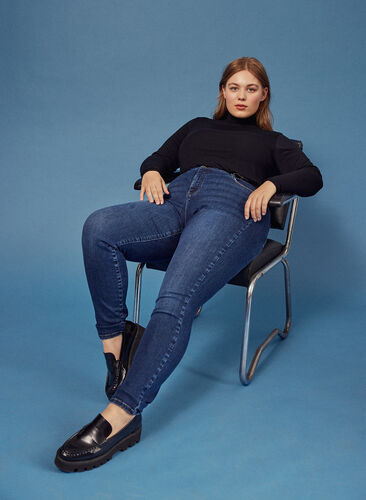 Amy jeans med hög midja och stretchteknologi, Blue denim, Image image number 0