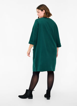 Sweatshirtklänning i bomull med 3/4-ärmar och fickor, Ponderosa Pine, Model image number 1