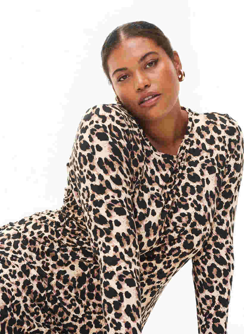 Leopardmönstrad klänning med långa ärmar, Leo, Model image number 2