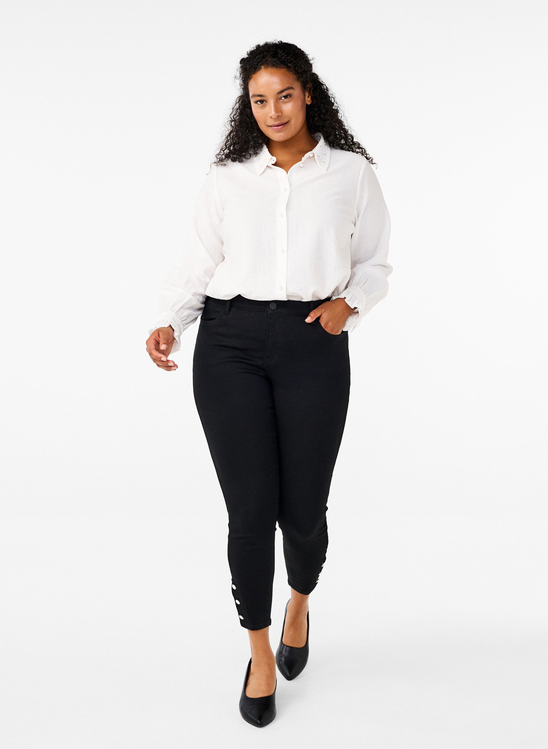 Zizzi Skjorta med p&auml;rlor, Snow White, Model image number 3