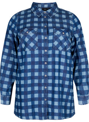 Bomullsskjorta i paisleymönster, Blue Check, Packshot image number 0