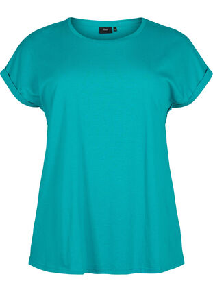 Kortärmad t-shirt i bomullsmix, Teal Blue, Packshot image number 0