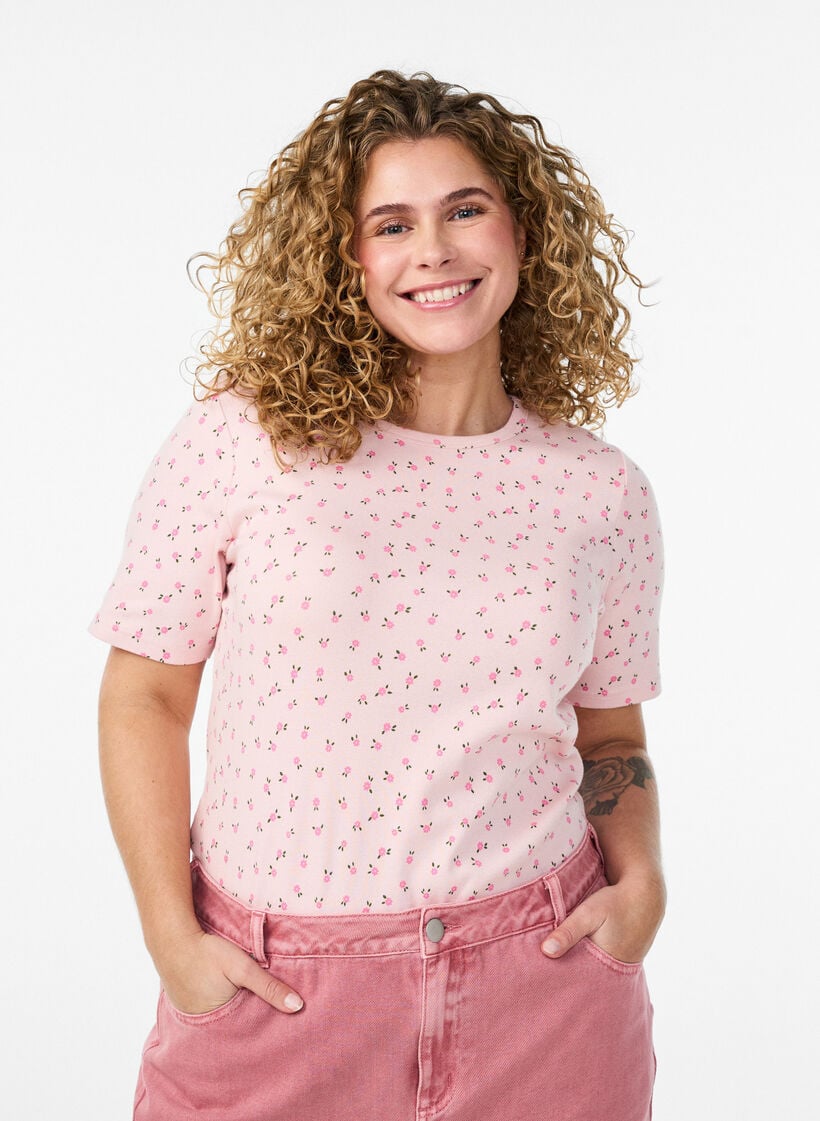 T-shirt i bomull med helt&auml;ckande tryck, Rosa, Model image number 0