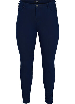 Amy jeans med hög midja och 4-way stretch, Dark blue, Packshot image number 0