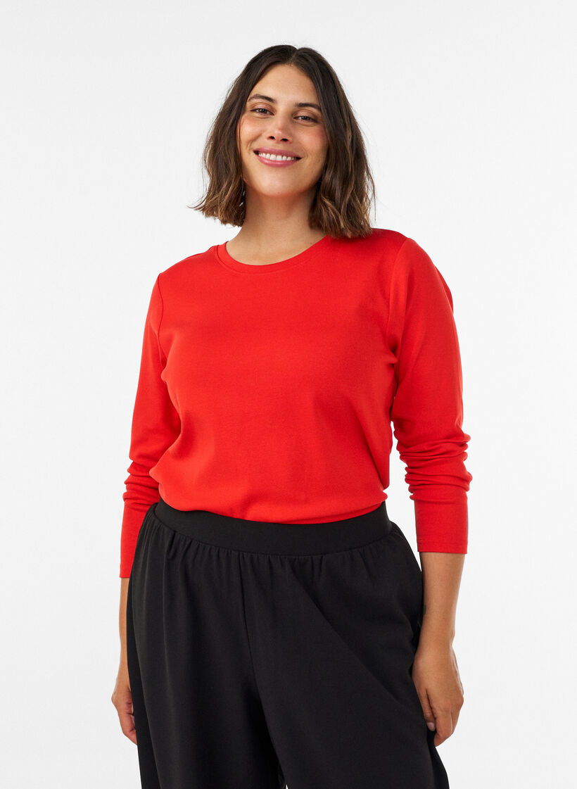 L&aring;ng&auml;rmad bas-T-shirt med rund hals, R&ouml;d, Model image number 0
