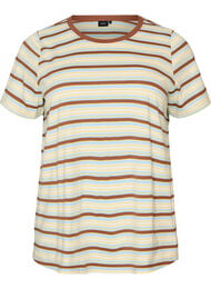 Randig t-shirt i ekologisk bomull, Brun