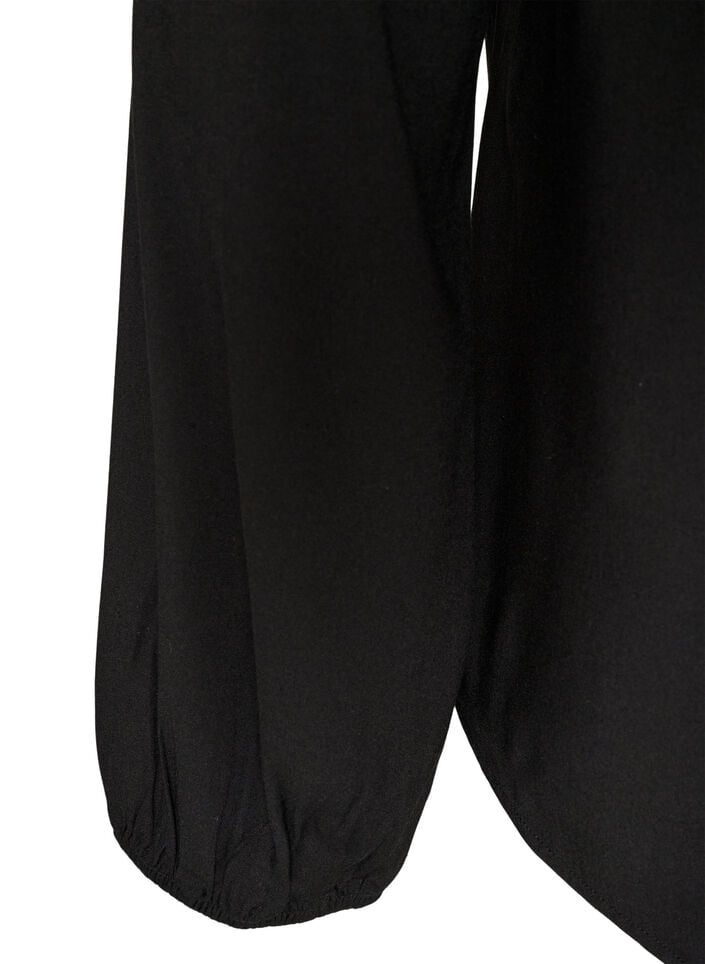 Blus i viskos med v-ringning och l&aring;nga &auml;rmar, Svart, Packshot image number 3