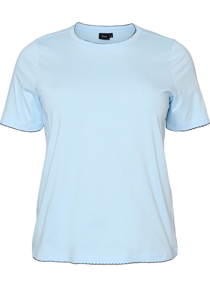 T-shirt i bomull med v&aring;giga kontrasterande kanter, Bl&aring;, Packshot image number 0