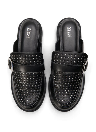 Öppen loafer i läder med nitar, Black, Packshot image number 2