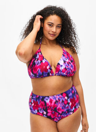 Bikiniunderdel med tryck och hög midja, Pink Flower AOP, Model image number 0