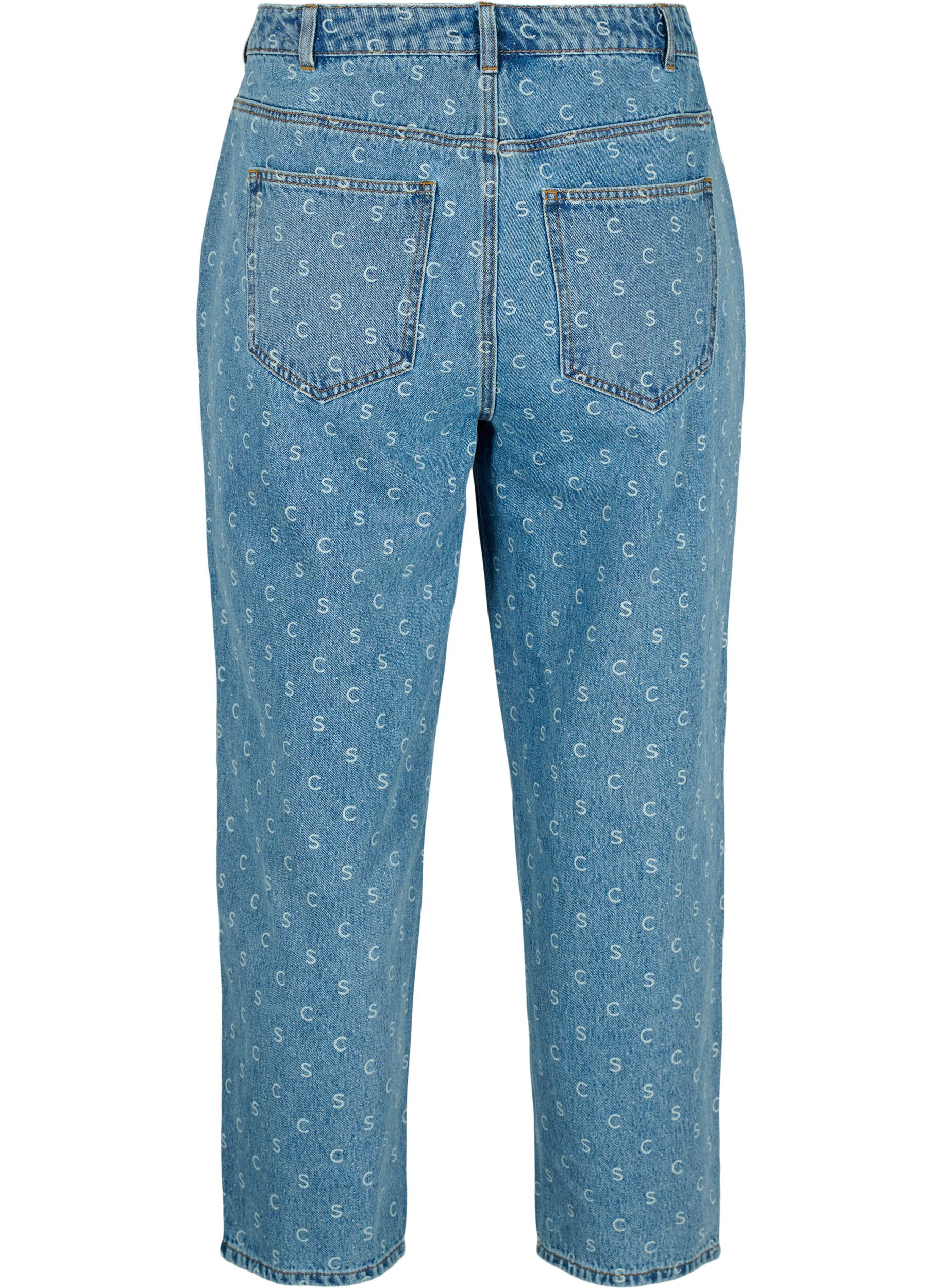 Zizzi Avskurna jeans med tryck och h&ouml;g midja , Blue denim, Packshot image number 1
