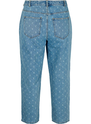 Avskurna jeans med tryck och hög midja , Blue denim, Packshot image number 1